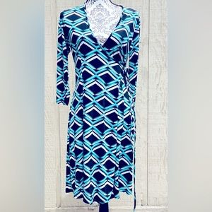 Lily: Turquoise, black/white Long sleeve dress